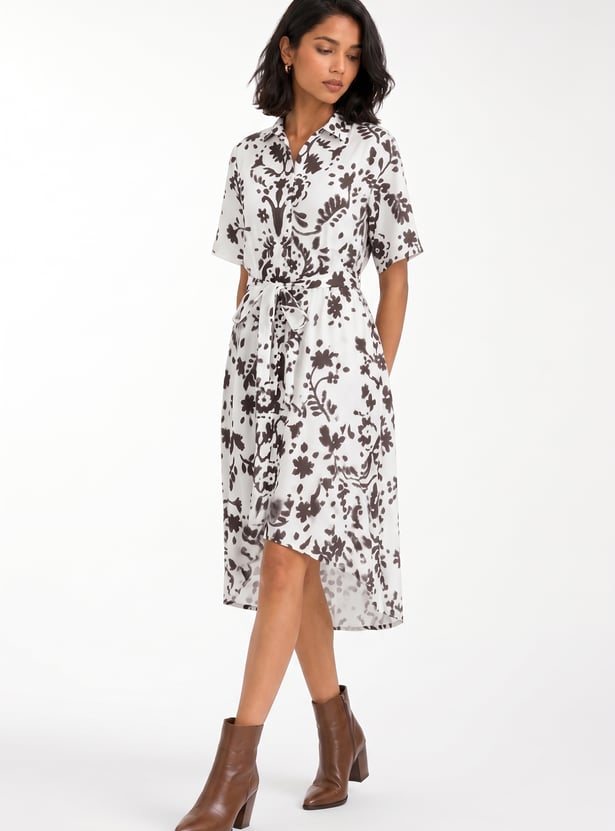 Women Floral Print Shirt Dress