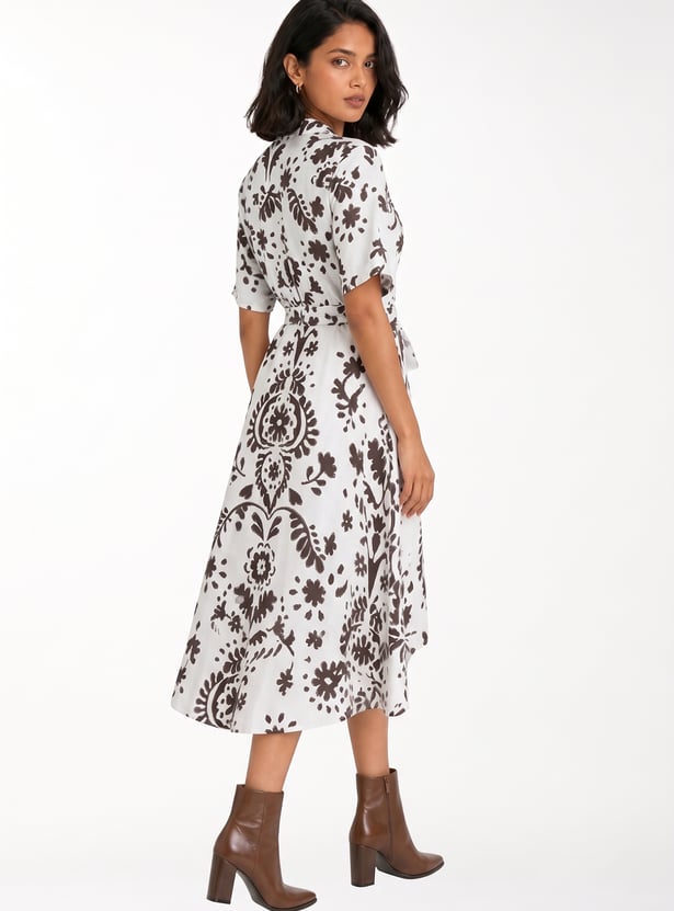 Women Floral Print Shirt Dress