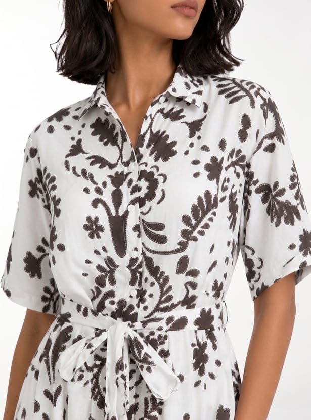 Women Floral Print Shirt Dress