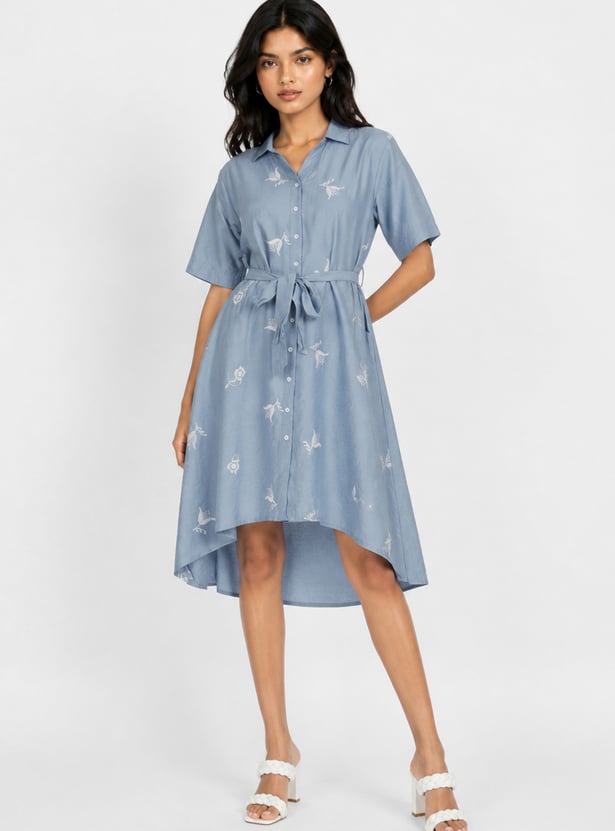 Women Embroidered Shirt Dress