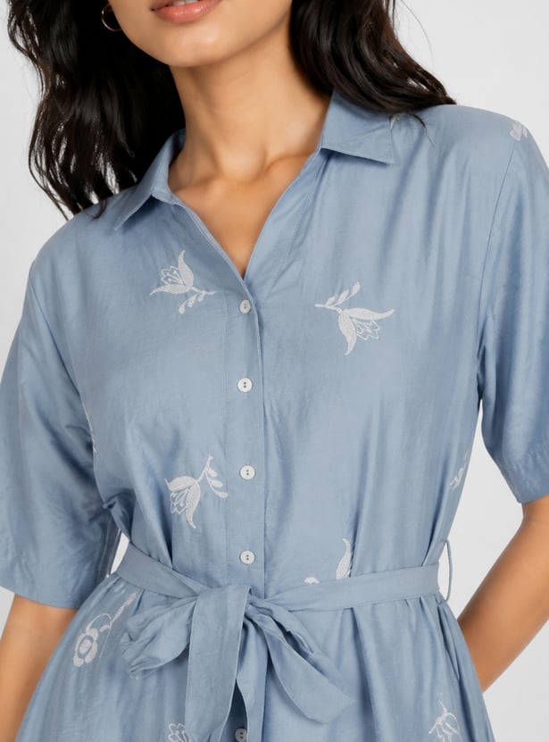 Women Embroidered Shirt Dress