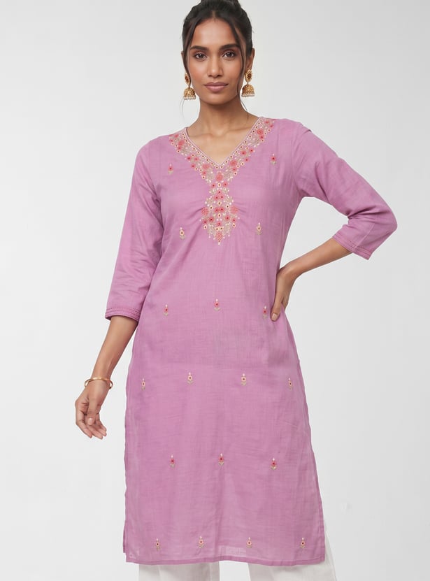 Women Embroidered Straight Kurta