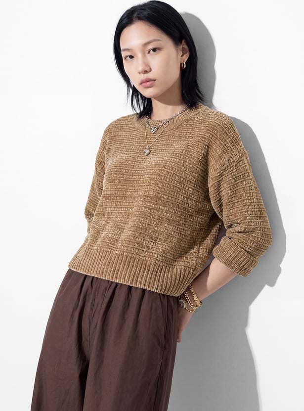 URB_N Women Textured Crop Sweater