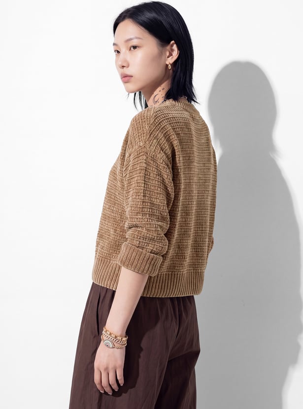 URB_N Women Textured Crop Sweater