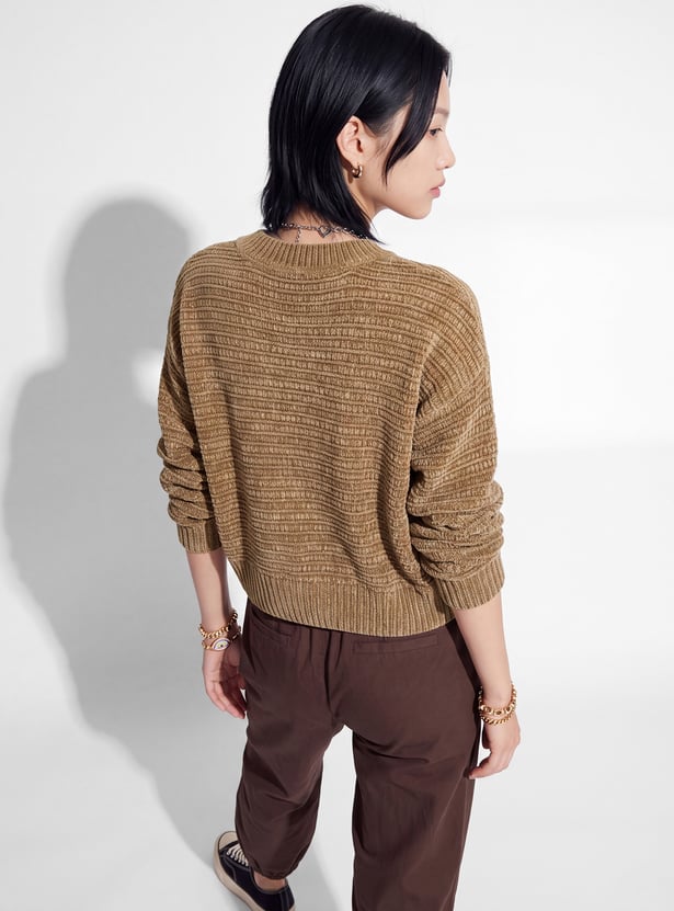 URB_N Women Textured Crop Sweater