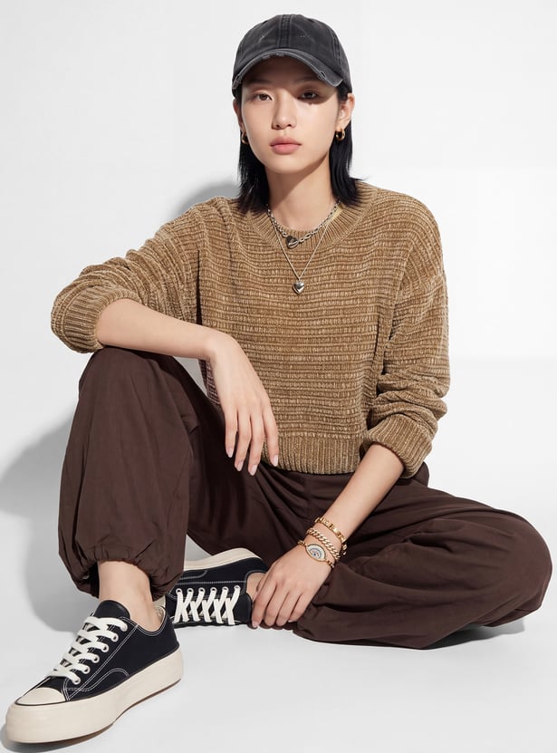 URB_N Women Textured Crop Sweater