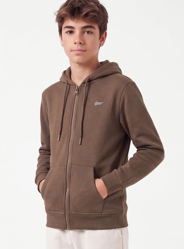 Boys Solid Zipper Hoodie