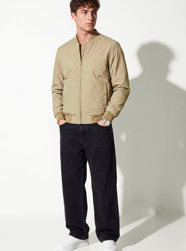 URB_N Men Solid Bomber Jacket