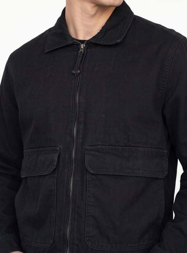 Men Solid Denim Jacket