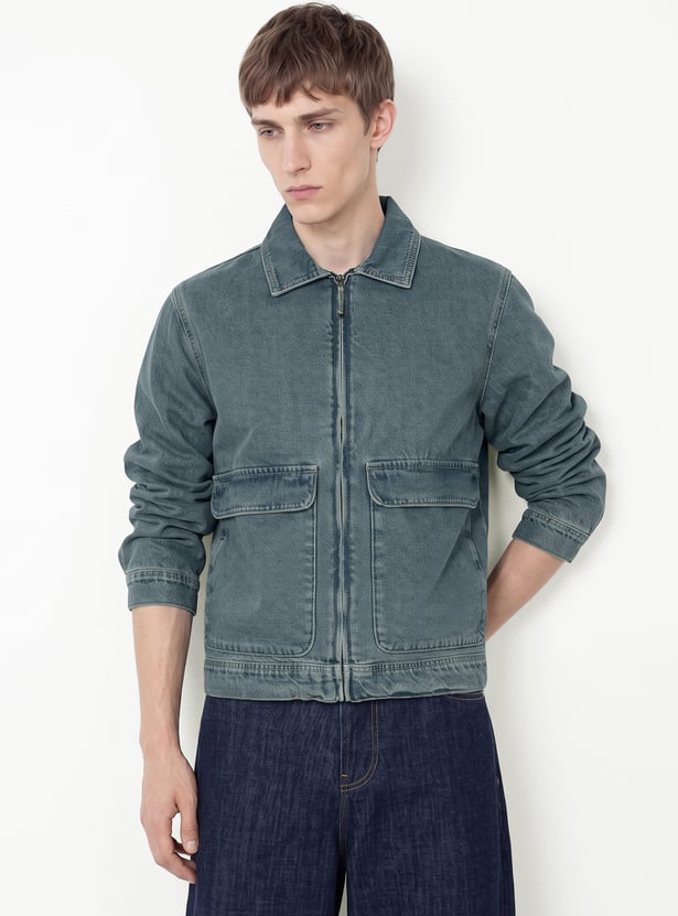 Men Solid Denim Jacket