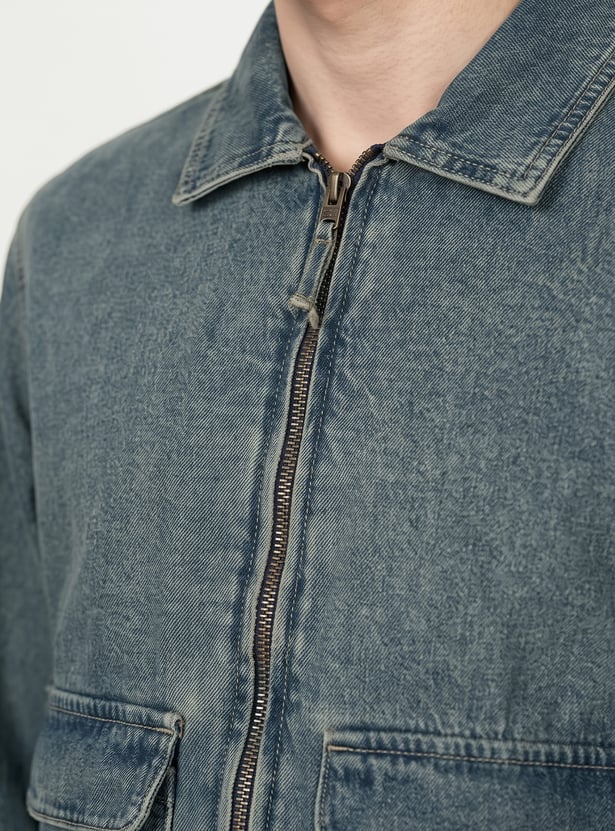 Men Solid Denim Jacket