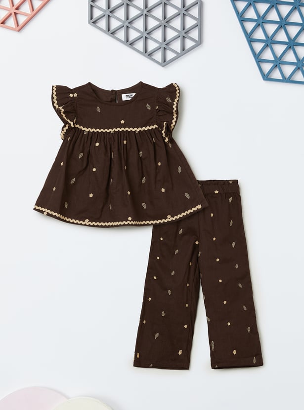Girls Embroidered Trousers Set