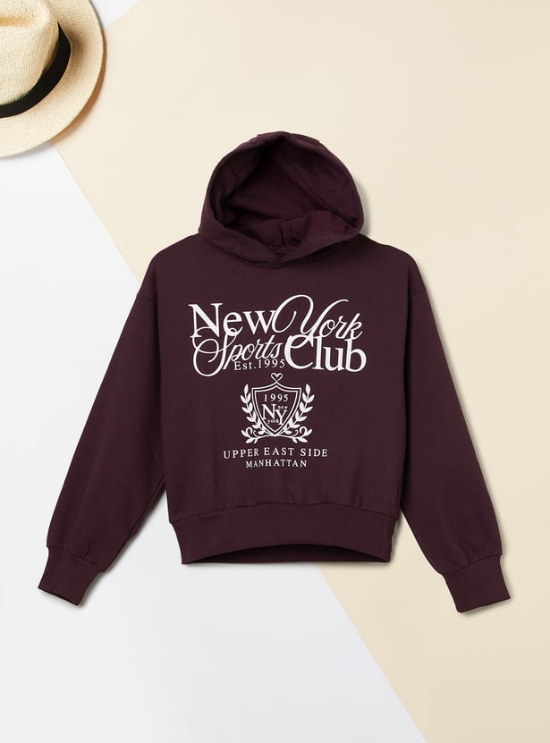 Girls Typography Printed Hoodie