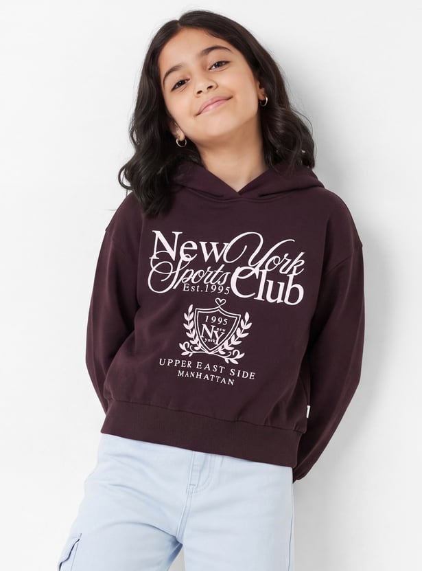 Girls Typography Printed Hoodie