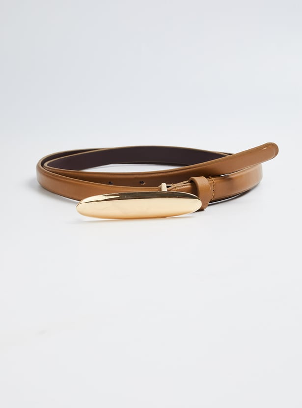 Women Solid Belt with Oval Buckle