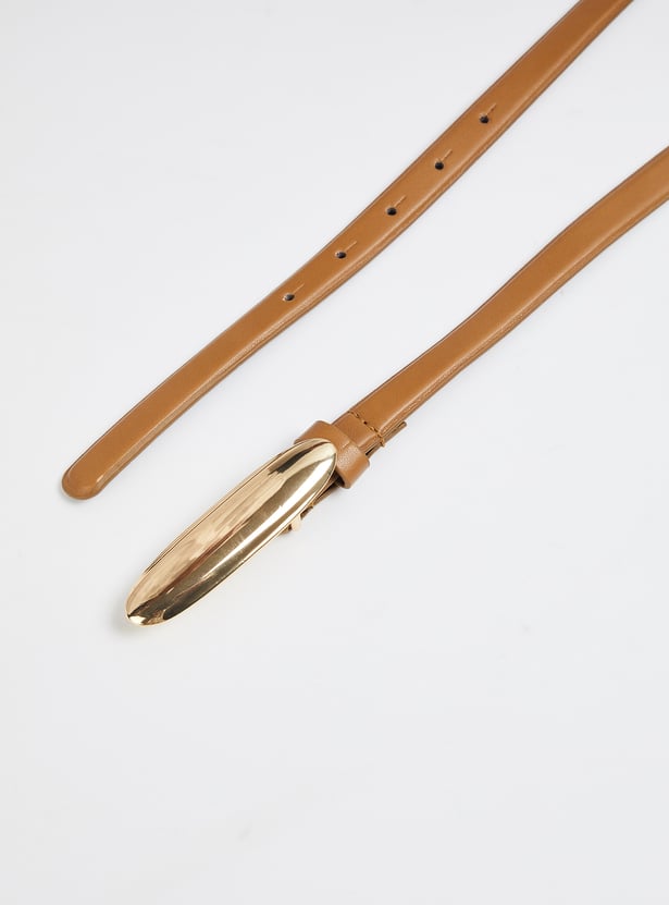 Women Solid Belt with Oval Buckle