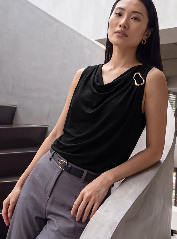 Women Solid Cowl Neck Top