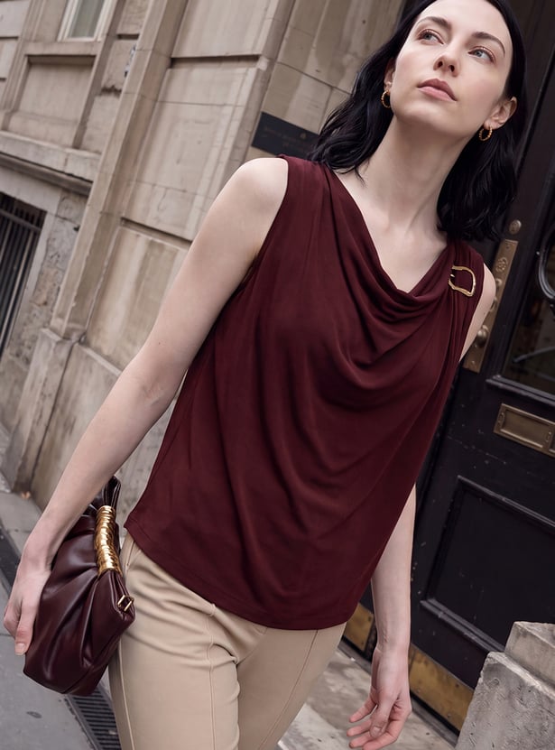 Women Solid Cowl Neck Top