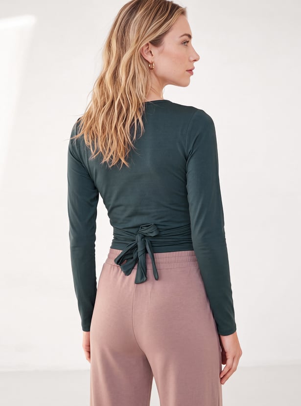 Women Solid Wrap Top