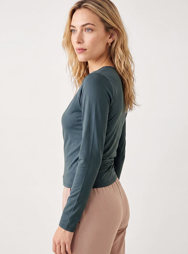 Women Solid Wrap Top