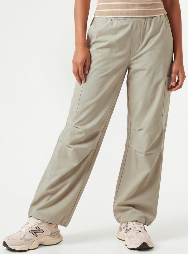Women Solid Sports Parachute Pants