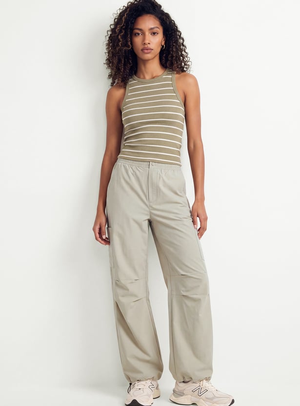 Women Solid Sports Parachute Pants