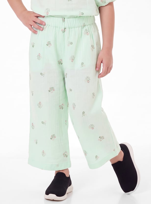 Girls Floral Print Trousers Set
