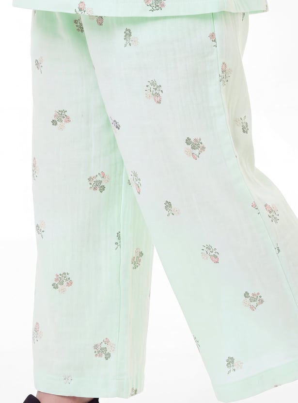 Girls Floral Print Trousers Set