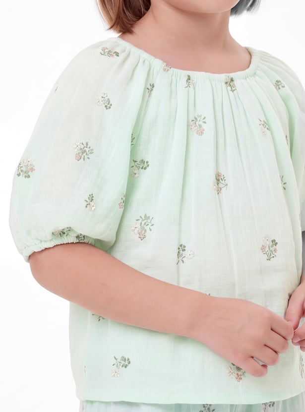 Girls Floral Print Trousers Set
