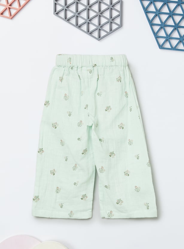 Girls Floral Print Trousers Set