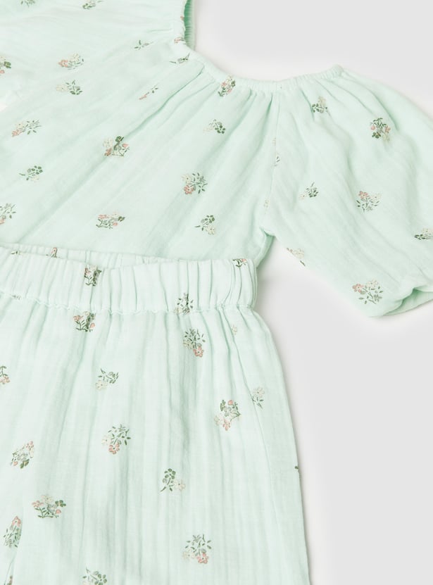 Girls Floral Print Trousers Set