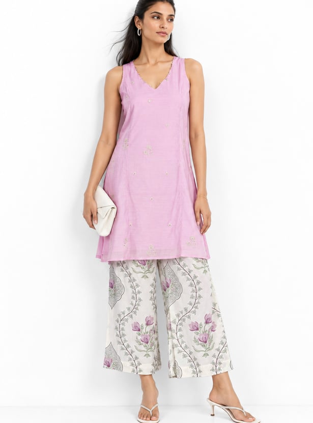Women Embroidered A-line Kurti and Palazzos