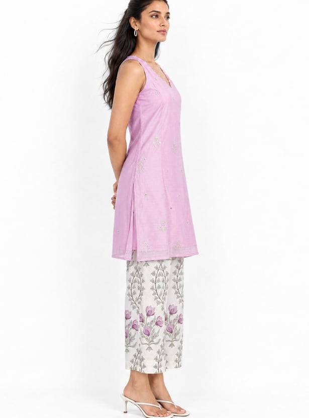 Women Embroidered A-line Kurti and Palazzos