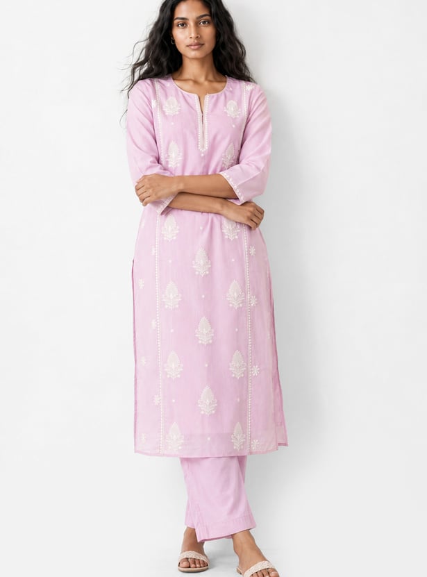 Women Embroidered Straight Kurta Set