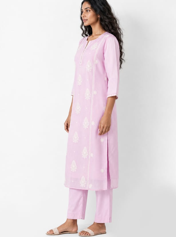 Women Embroidered Straight Kurta Set