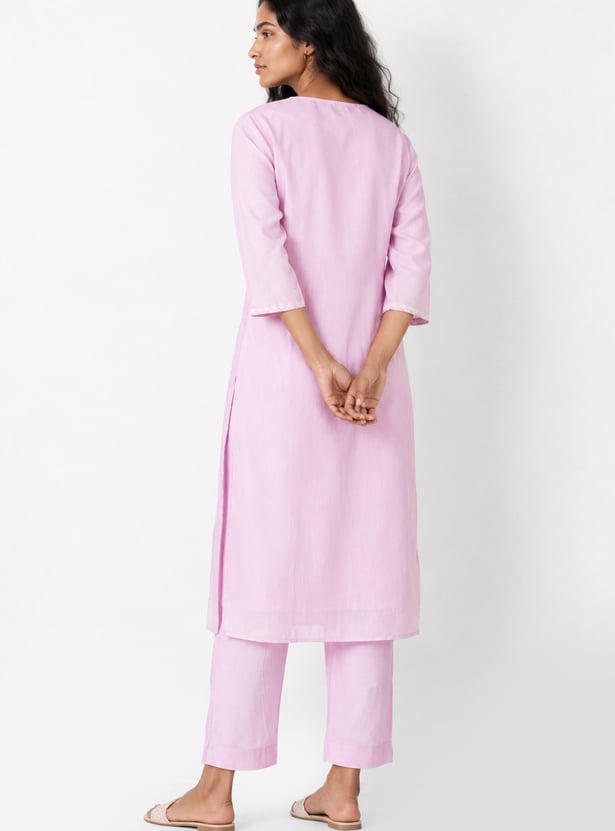 Women Embroidered Straight Kurta Set