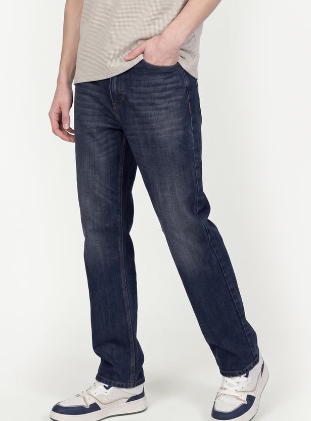 Men Washed Straight Loose-Fit Jeans