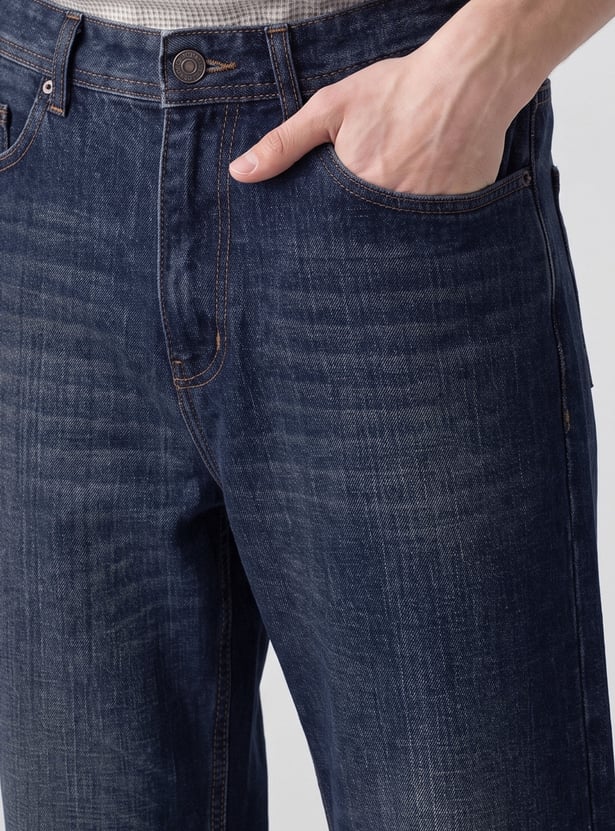 Men Washed Straight Loose-Fit Jeans