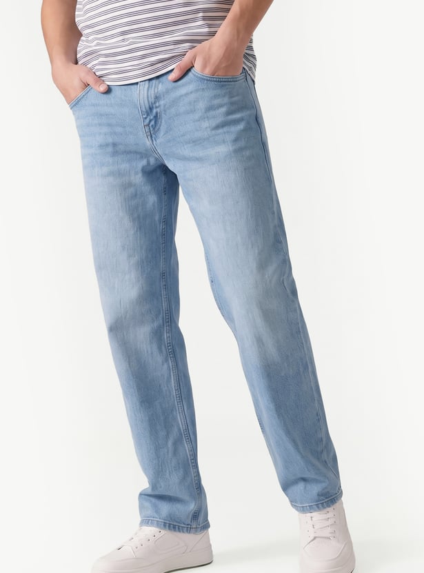 Men Washed Straight Loose-Fit Jeans