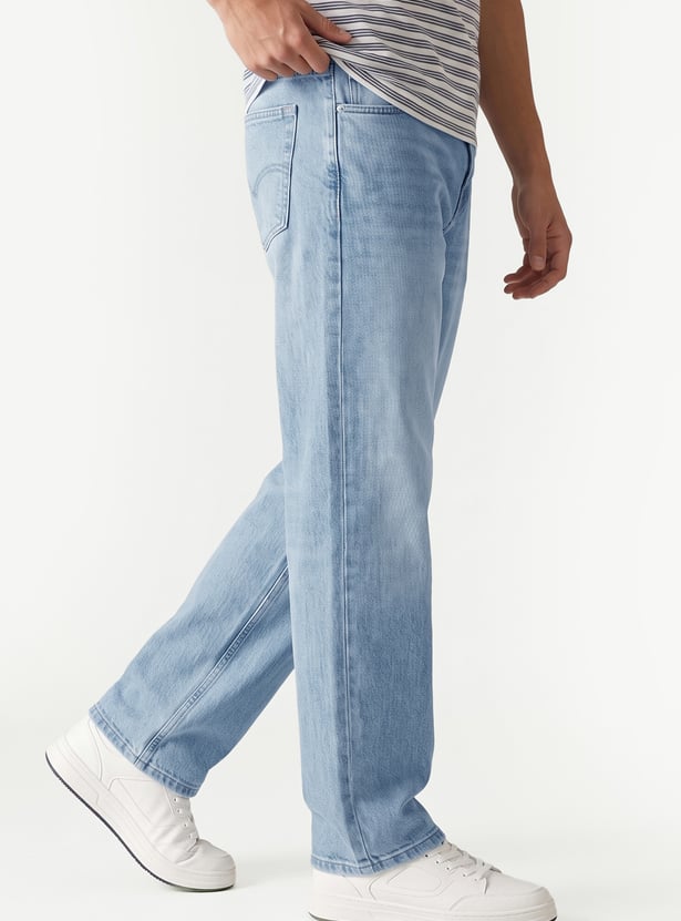 Men Washed Straight Loose-Fit Jeans