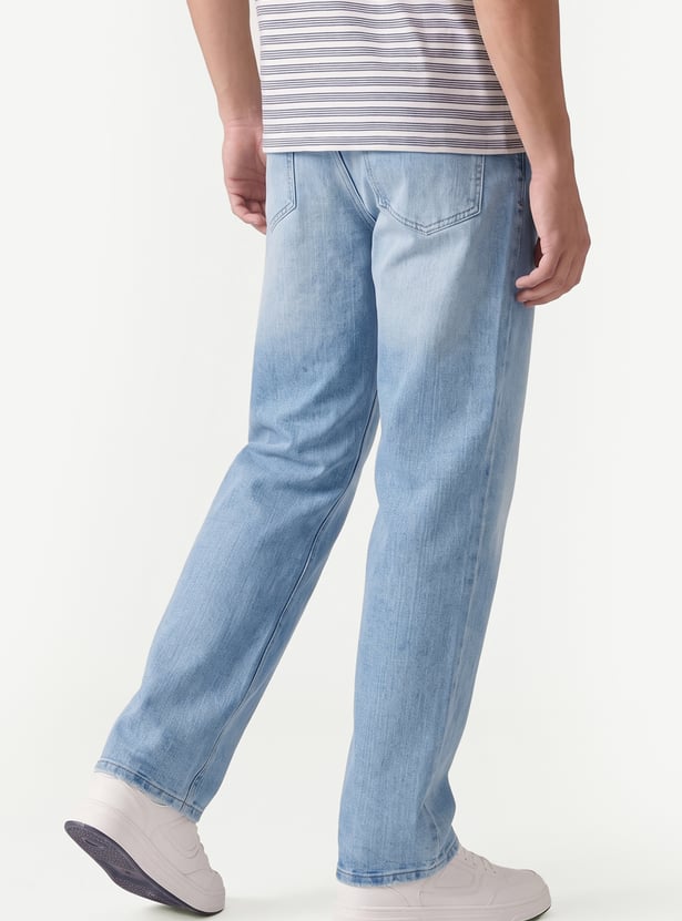 Men Washed Straight Loose-Fit Jeans