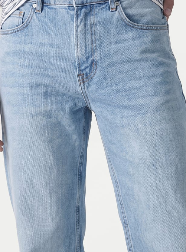 Men Washed Straight Loose-Fit Jeans