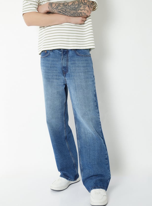 Men Washed Straight Loose-Fit Jeans