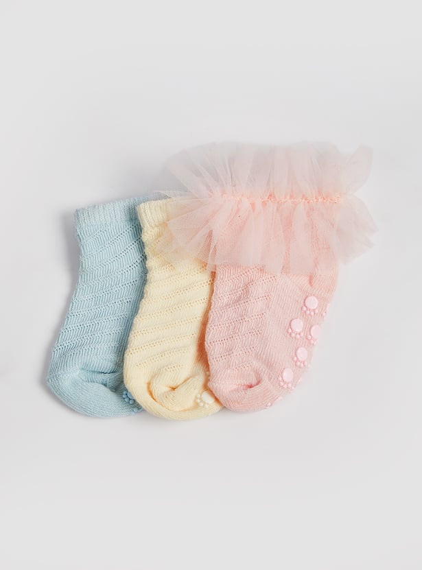 Girls Patterned Ankle Length Socks - Pack of 3