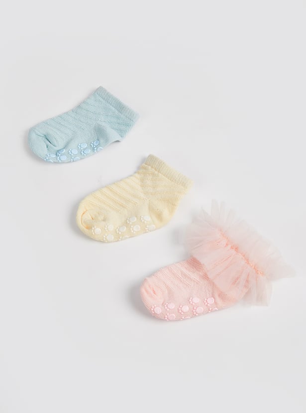 Girls Patterned Ankle Length Socks - Pack of 3