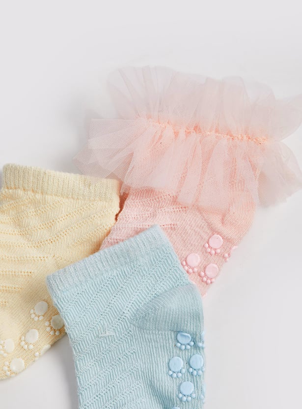 Girls Patterned Ankle Length Socks - Pack of 3