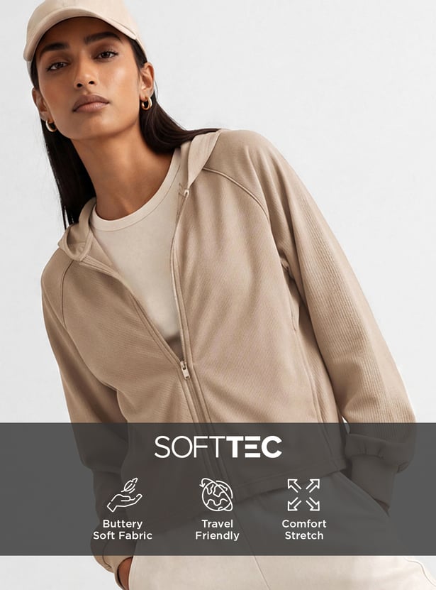 Women Raglan Sleeves Hooded Jacket