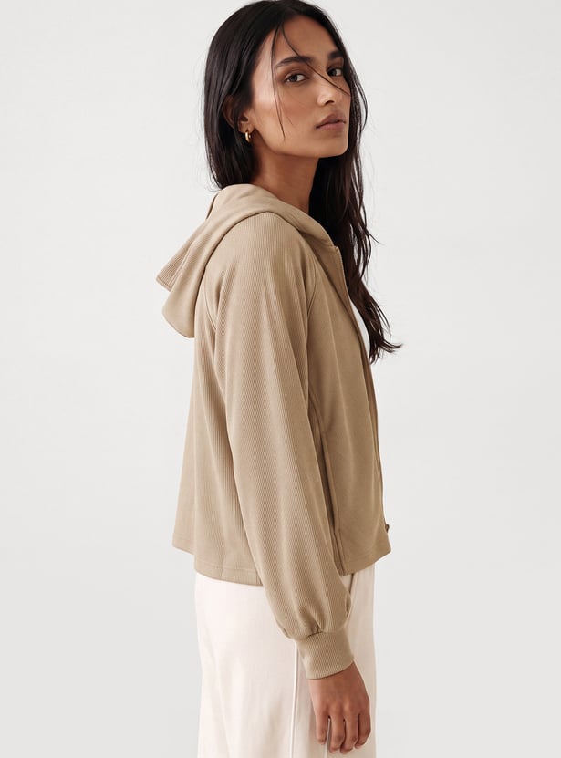 Women Raglan Sleeves Hooded Jacket