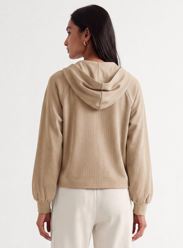 Women Raglan Sleeves Hooded Jacket