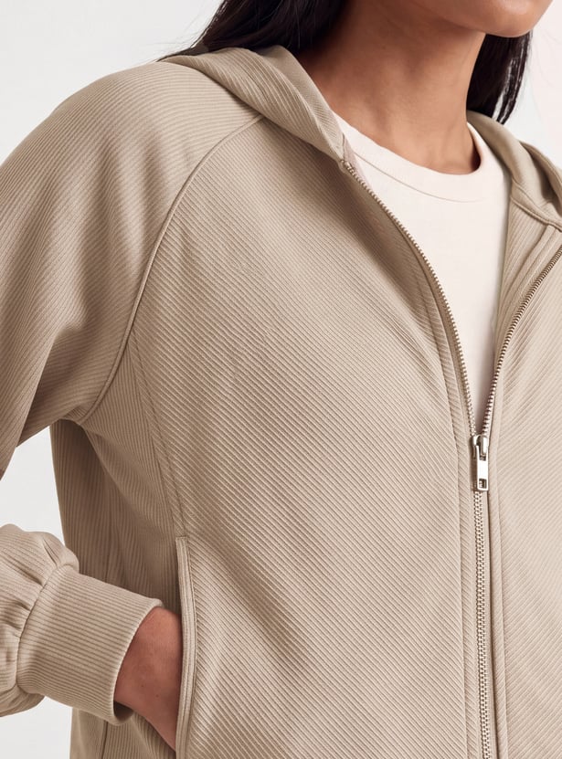 Women Raglan Sleeves Hooded Jacket
